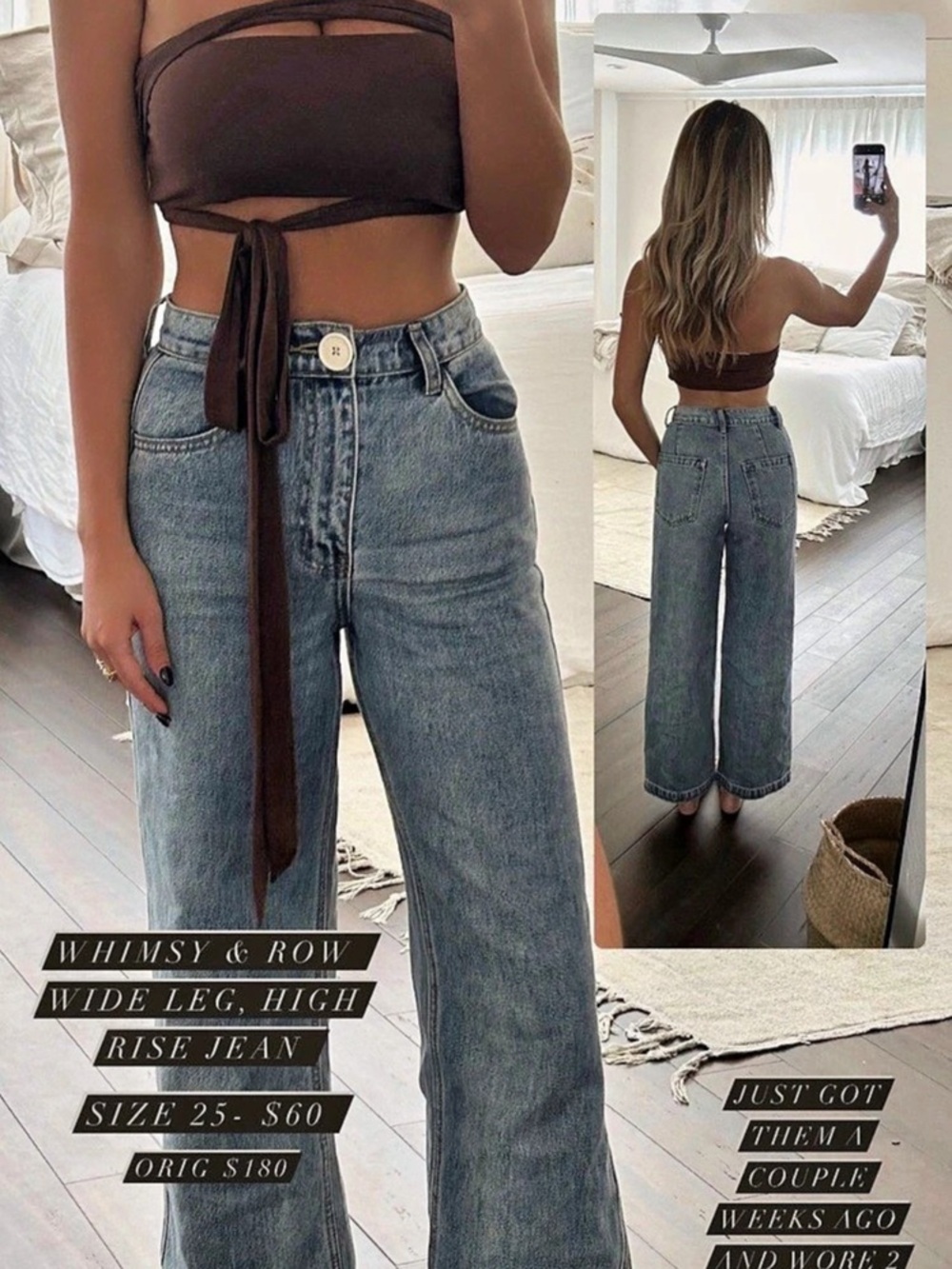 Whimsy + Row Flora Pant Women's Wide Leg Jeans Waist 25